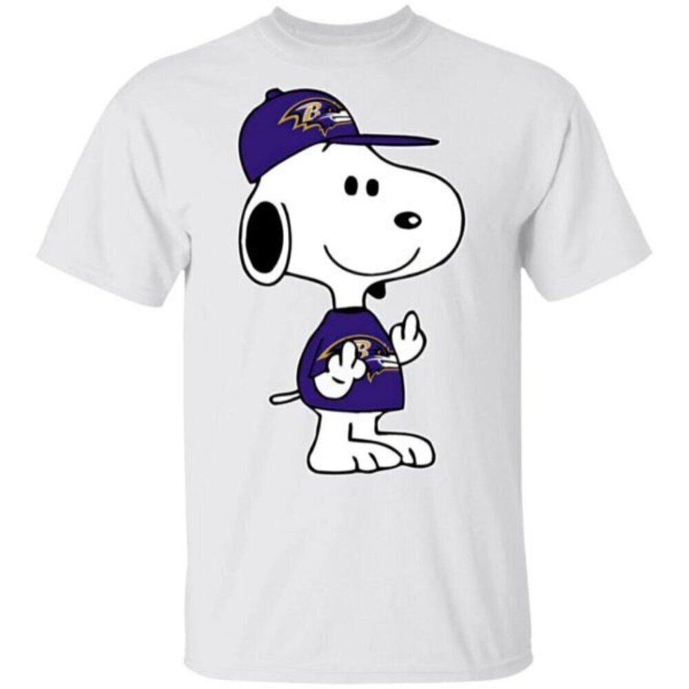 Snoopy Baltimore Ravens NFL Football Funny Double Fingers Graphic T-Shirt